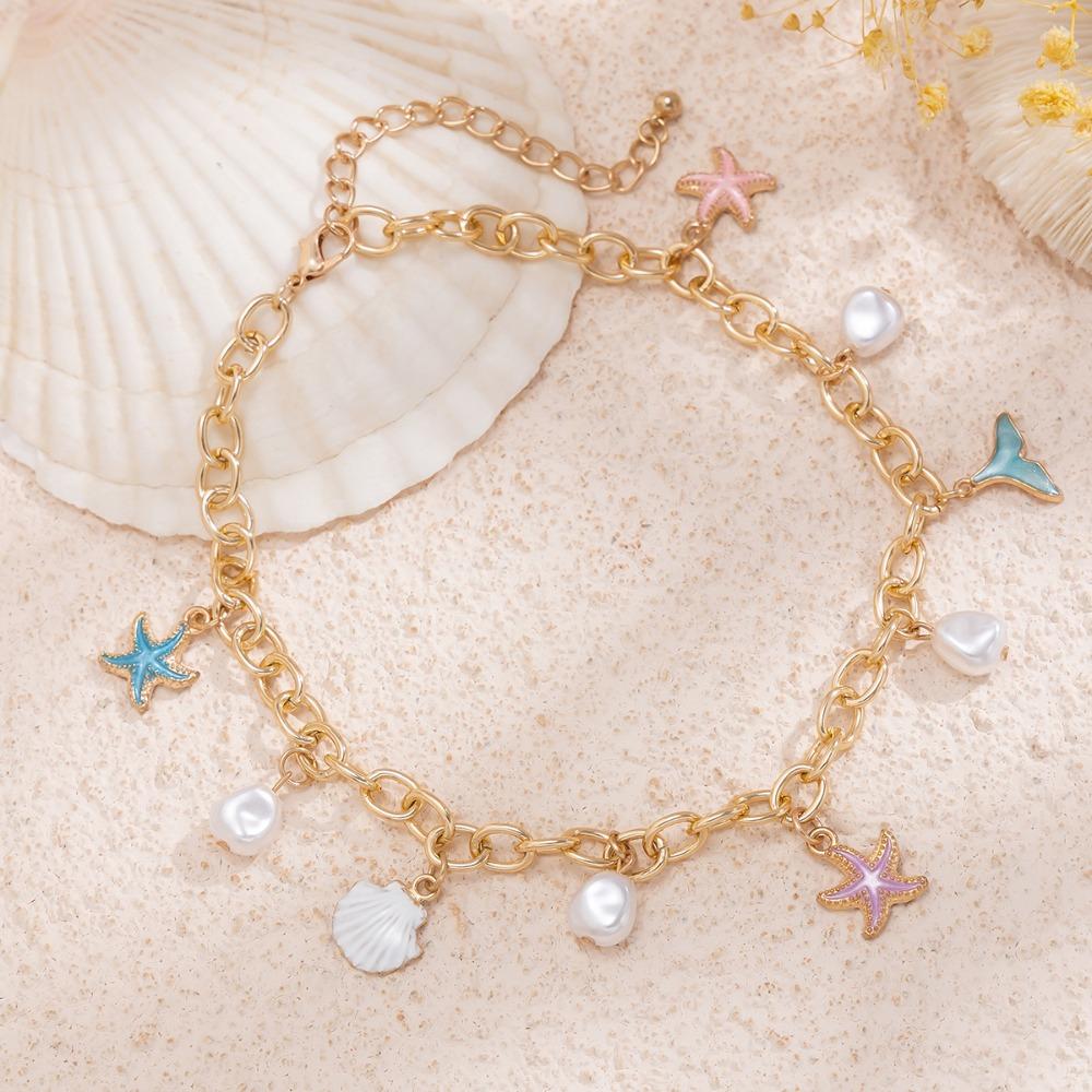 Sweet Ocean Beach Wind Necklace Starfish Shell Pearl Necklace