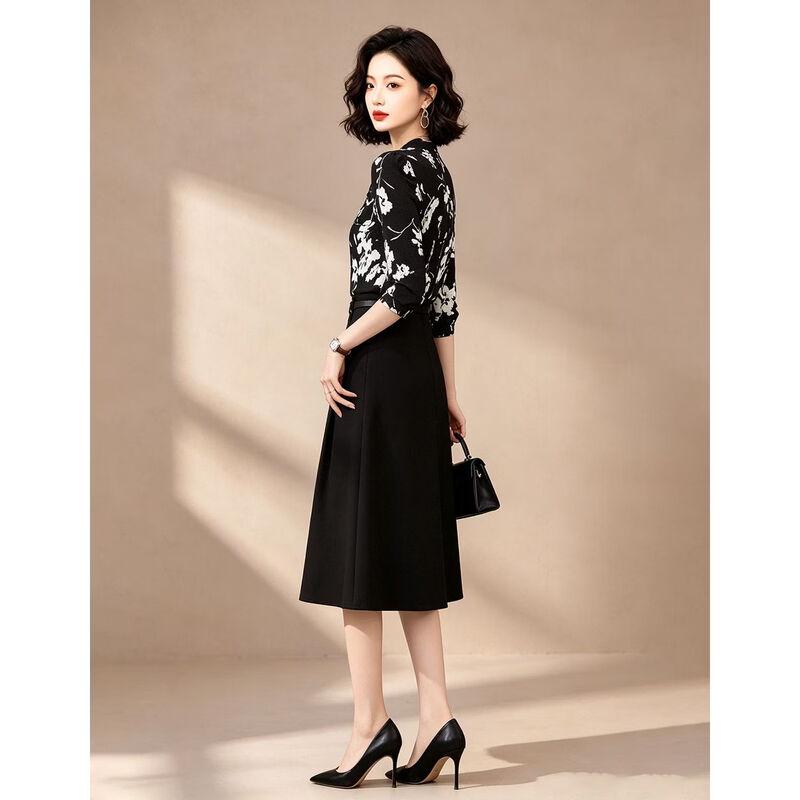 French Elegant Printed A-Line Midi Dress