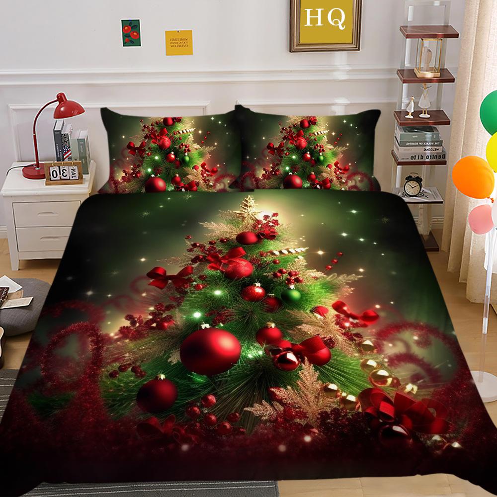 

Christmas Tree 3D Printed Polyester Pillowcase Quilt Cover Two Or Three-Piece Set EU King 220*240