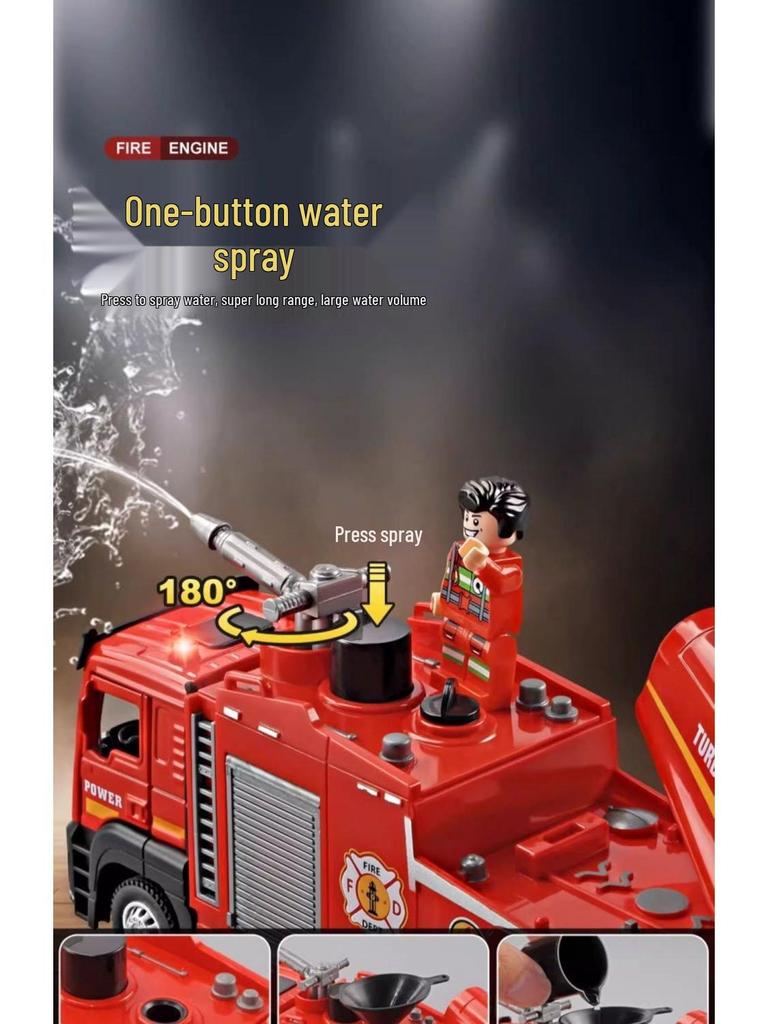 Children's Alloy Fire Truck Toy with Spray Water, Ladder, and Rescue Features