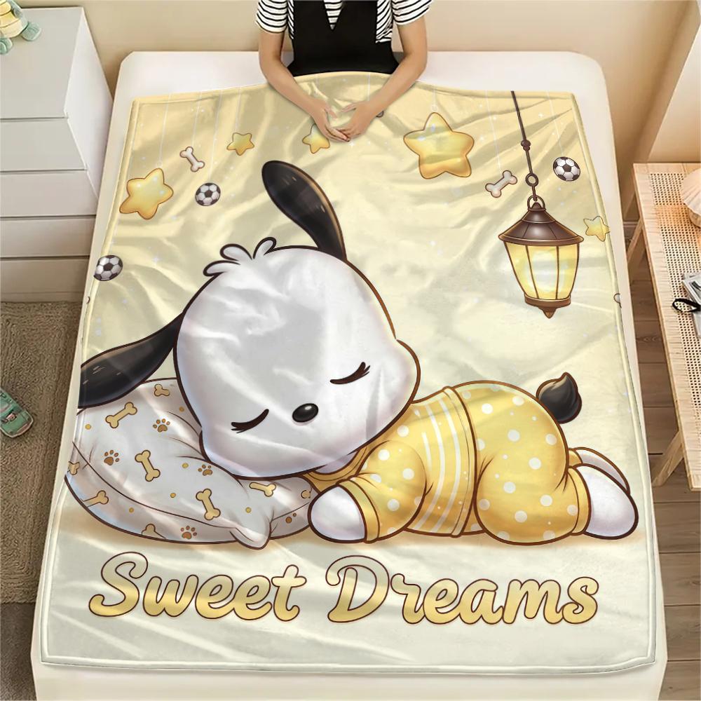 1PC Pochacco Print Flannel Blanket, High quality All Seasons, Home Decor, Warmth and Comfort, Perfect for Christmas Gifts