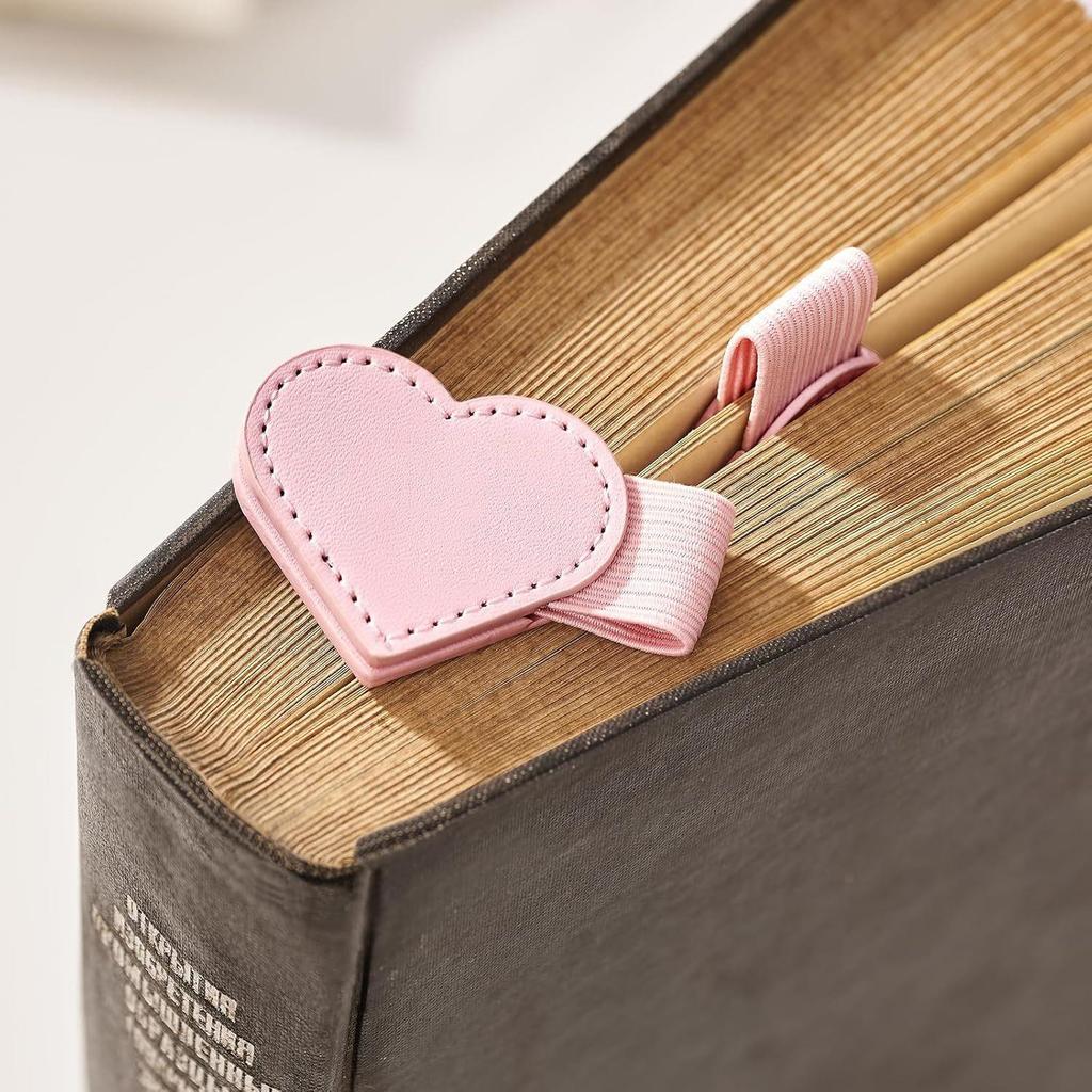 Heart-shaped Leather Magnetic Bookmark with Pen Holder