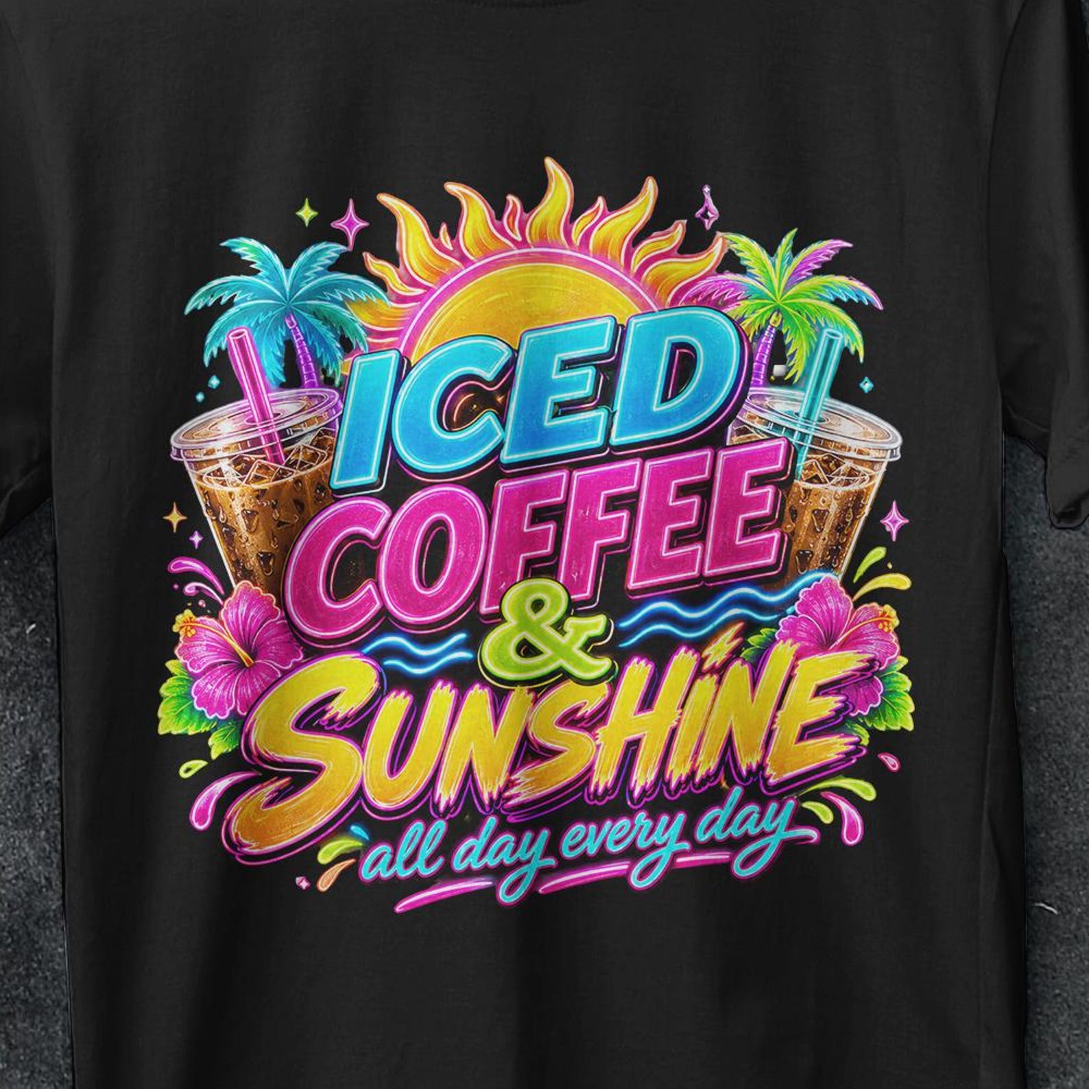 Iced Coffee and Sunshine Shirt, Iced Coffee Shirt, Coffee Lover Gift, Summer Graphic Tee, funny gifts, Summer Vibes Shirt, Coffee T Shirt 4XL
