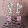 Yellow Diamond Radiant Cut Stud Earrings Sparkling Pink Ice Cut Full Diamond Bow Dangle Earrings