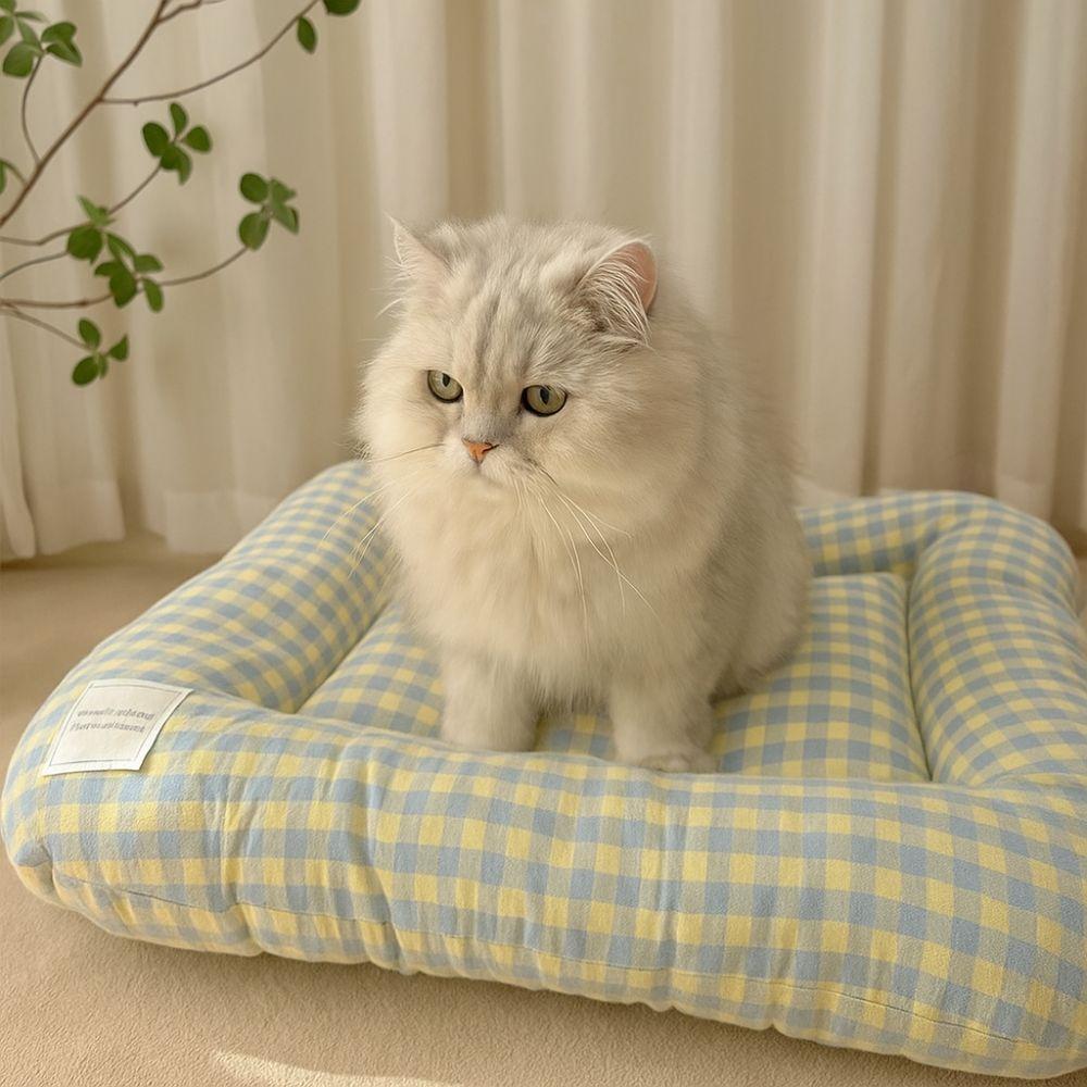 Non-slip Plaid Dog Cushion Macaron Pet Sleeping Bed Cute Cat Mat  Autumn