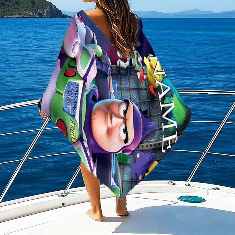 1pc Toy Story2 Beach Towel with Custom Name, Beach/Swimming/Bath/Picnic/Camping Towel, Suitable for Seaside Beaches