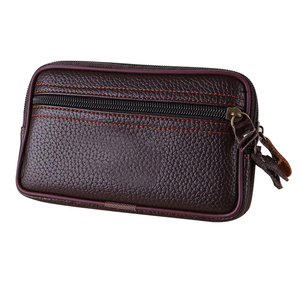 

Multi-function Travel Waist Packs Pouch for Passport Money Bag PU Leather Double Layer Zipper Wallet Gift Chest Pack Card Bag коричневий
