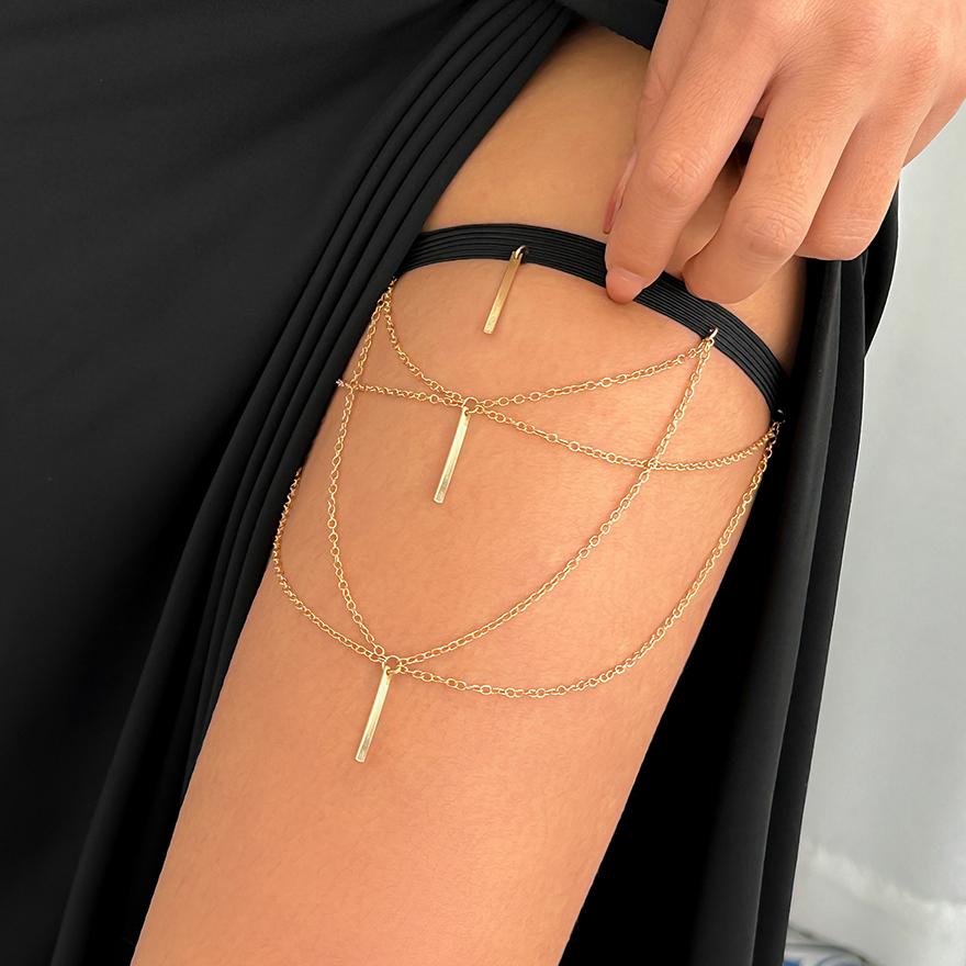 

Multilayer Boho Elastic Band Bandage Leg Thigh Chain for Women Bikini Goth Rod Tassel Pendant Garter Belt Body Jewelry Gift New