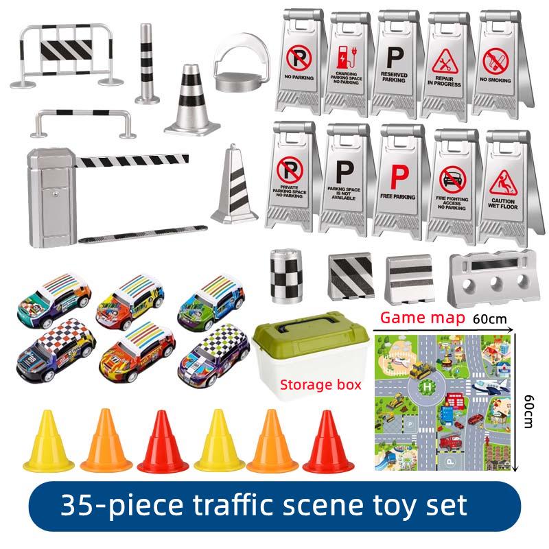 Cross-Border Traffic Simulation Toy Set with Cone, Speed Bump, Parking Lot Barrier, Water Barrier, and Warning Signs