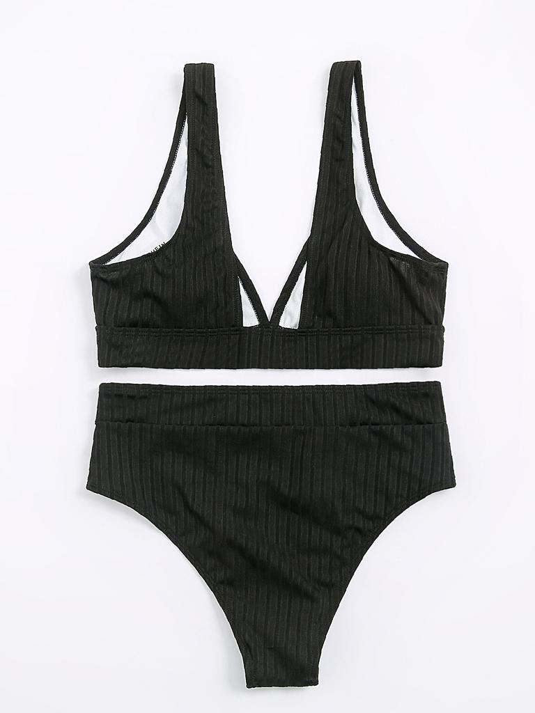 2023 Spring and Summer Ladies Sexy V-neck Pit Strip Bikini High Waist Split Swimsuit