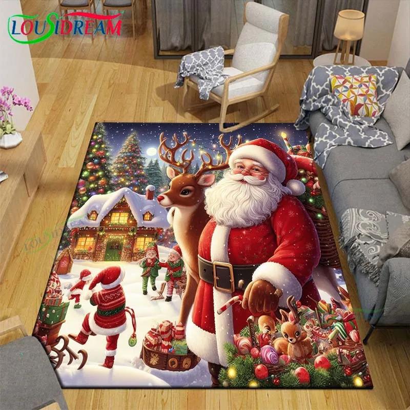Christmas Santa Claus Carpet Living Room Bedroom Carpet Balcony Bathroom Non-slip Door Mat Photography Props Birthday Gift