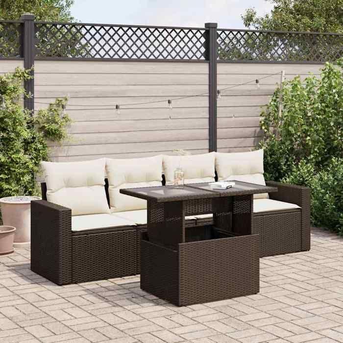 VidaXL Salon de jardin avec coussins 5 pcs marron résine tressée 3326244