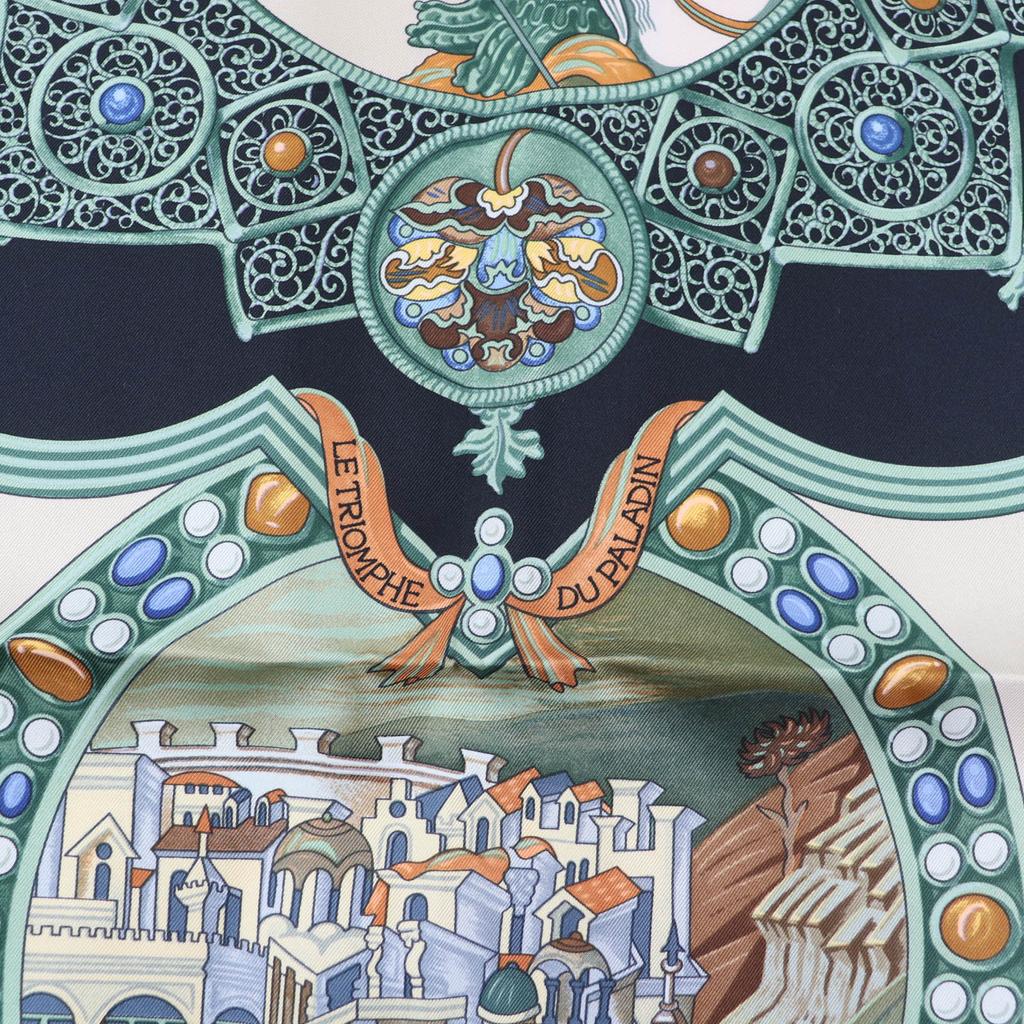 Pristine HERMES Scarf LE TRIOMPHE DU PALADIN Style Card Included Multicolor Silk Used