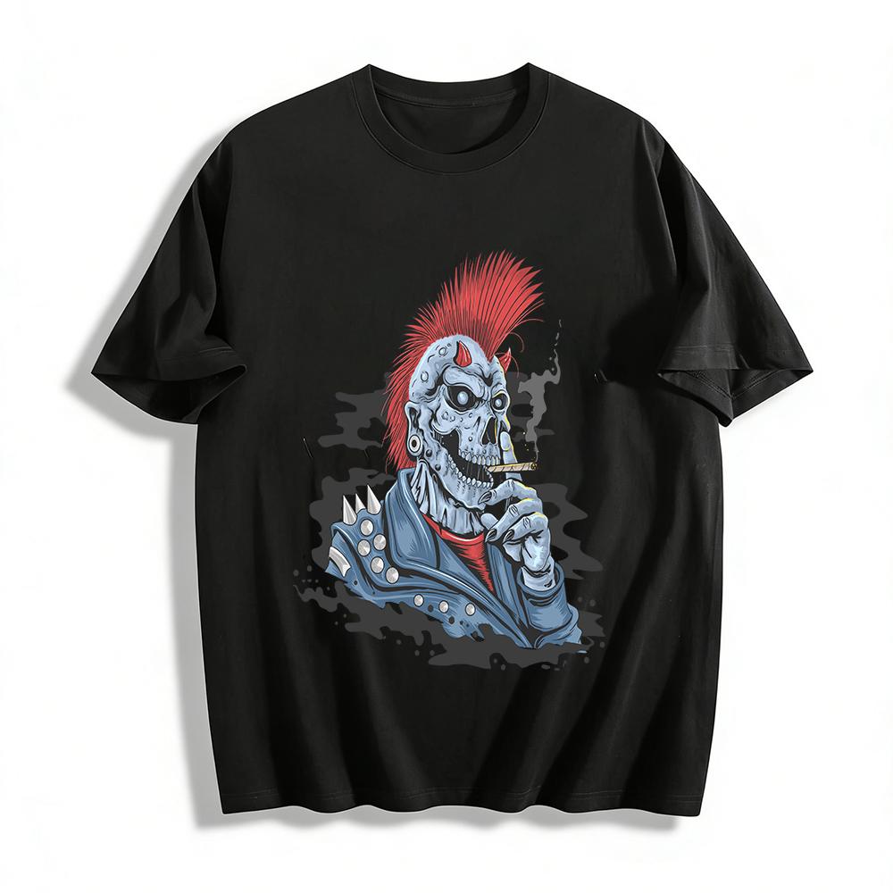 

Punk Demon Skull Smoking Print Street Style Men s Casual Tee Pure cotton T-shirt XXS
