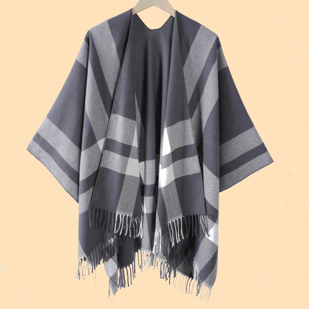 Women's Autumn/Winter Plaid Jacquard Tassel Shawl Scarf Cape