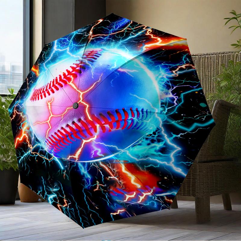 Soccer Ball Bursting Through Umbrella Folding Umbrella, Automatic Umbrella 8-Frame for Travel, Camping Use Gift for Halloween Christmas