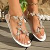 Rhinestone butterfly decorative flat sandals women's large size elastic band outside wearing beach sandals