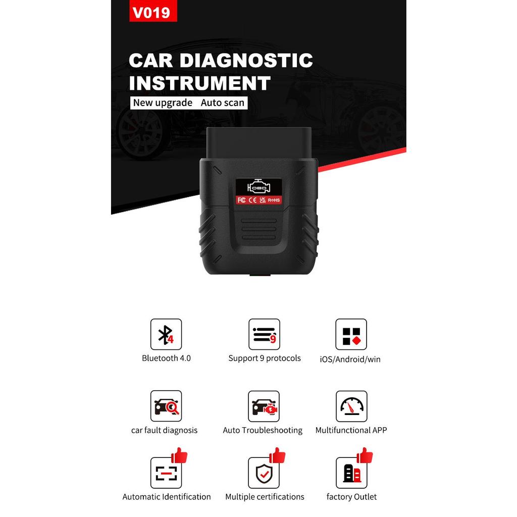 Wireless OBD2 Diagnostic Tool Bluetooth, IOS&Android&Windows 3000 Code Database Suitable Car Adapter Fault Code Reader Scan with OBDII/EOBD Protocol
