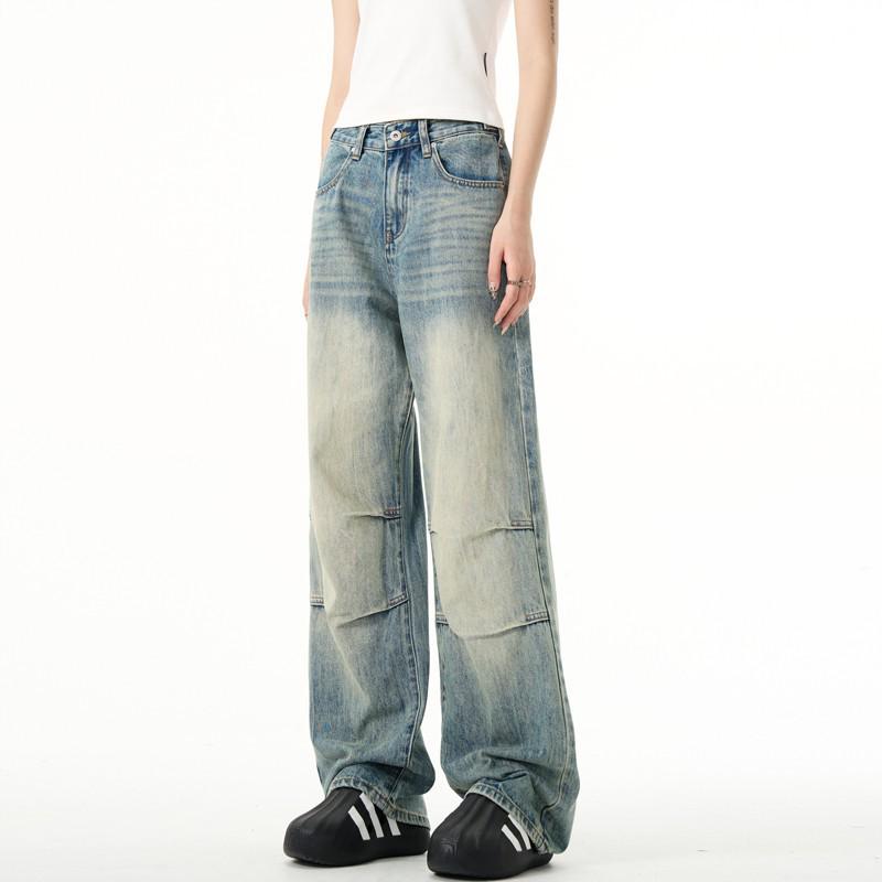 

Unisex High Street Retro Pleated Straight-Leg Jeans M синій