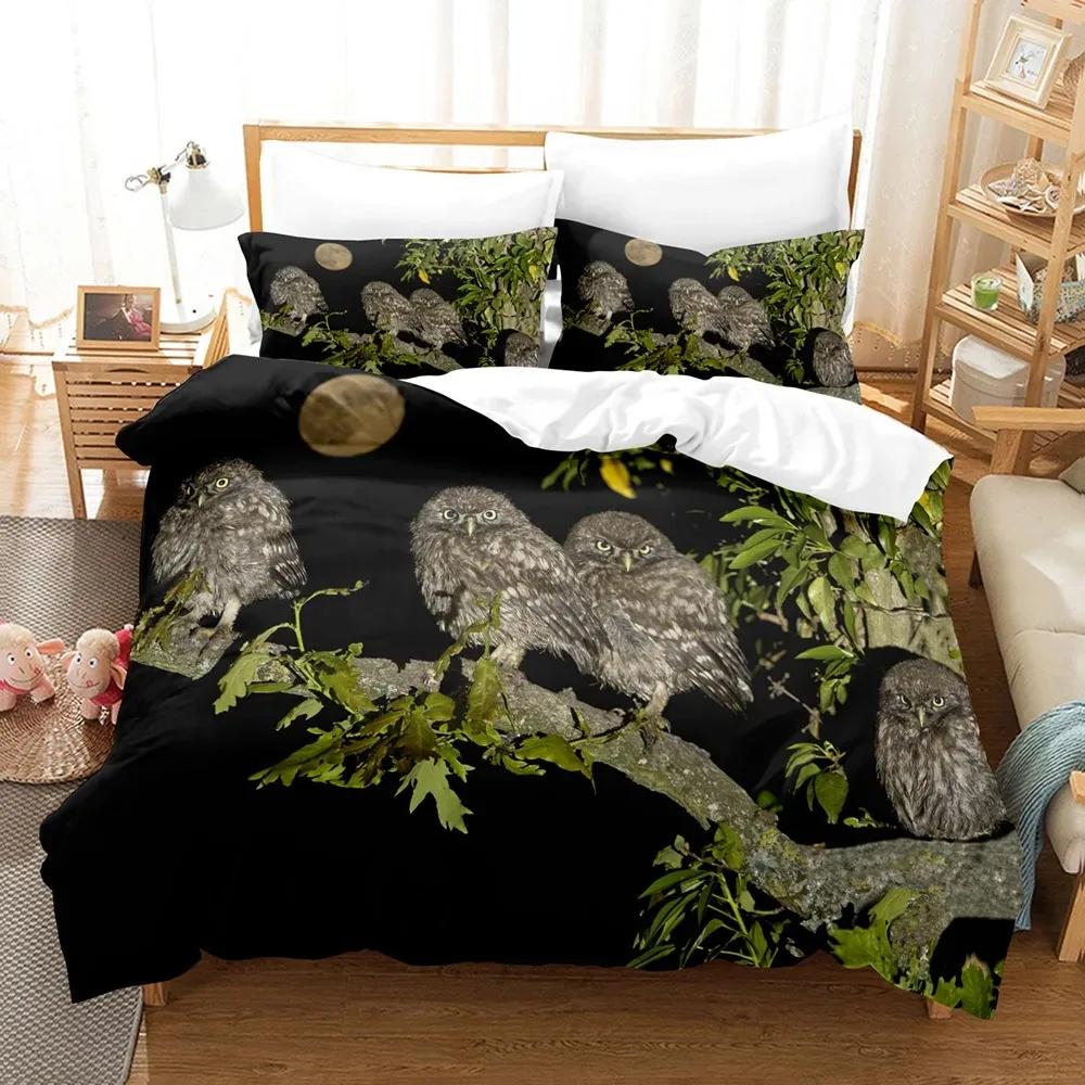 

Комплект пододеяльника с совой размера кинг/квин, милый пододеяльник с изображением совы на дереве, милый комплект постельного белья из полиэстера с дикими животными для мальчиков-подростков EU single(135x200cm)