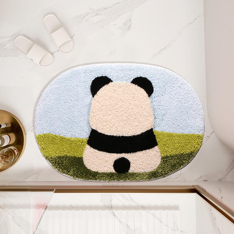Carpet Resistant To Dirt and Easy To Maintain, Cartoon Panda Cooling Bathroom Absorbent Carpet, Imitation Cashmere Door Mat