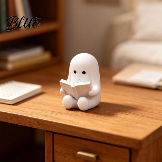 Halloween Desk Decoration Ghost Reading Book Figurine 3D Printed Cute Mini Sitting Luminous Figurine Statue for Bookshelf Desk Indoor Home