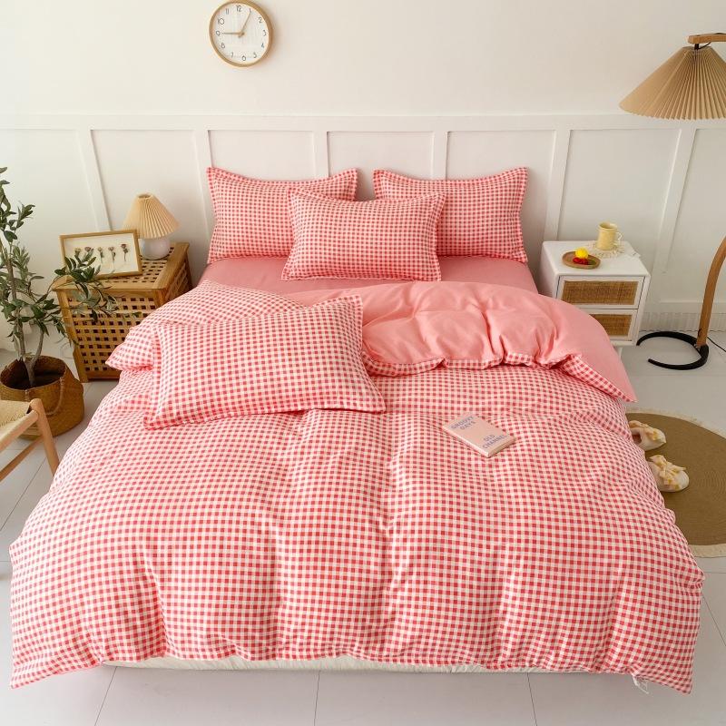 Four Seasons Sengesett 4 stk børstet sengetøy Husholdningsstudent-trykt laken Dynetrekk Putevar for King Queen Beds