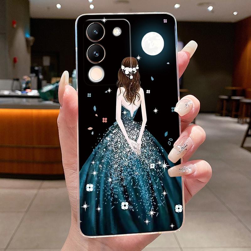 Phone Case For Vivo V29e V27e 5G Slim Soft TPU Cover Clear Silicone Aesthetic Luxury Fashion Butterfly Flowers New Design Case