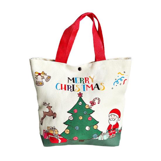 Christmas Canvas Tote Bag Reusable Grocery Shopping Bag Winter Holiday Gift Goodie Bag for Gifts Wrapping Storage
