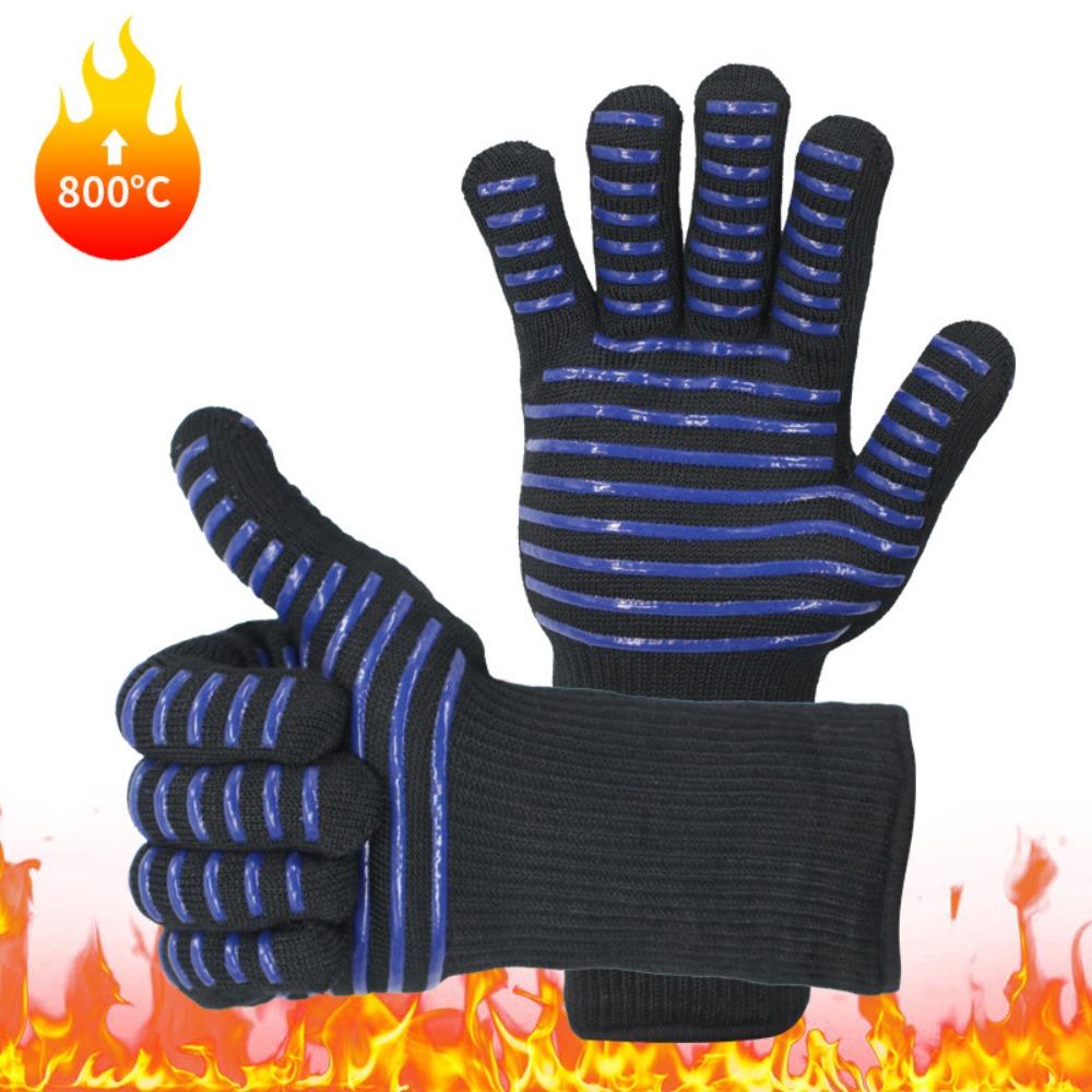 Hitzebeständige und hitzebeständige Grillhandschuhe mit fünf Fingern, wärmeisolierend, mikrowellengeeignet, mit Silikonbeschichtung.