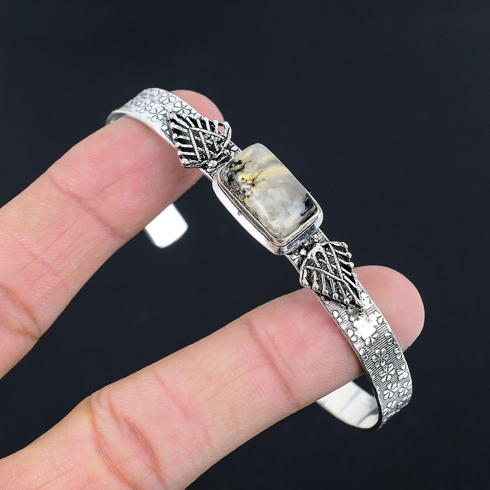 

Radiant Dendritic Tiger Stone Ethnic Mother Engagement Trendy Bangle 925 Silver Adjustable