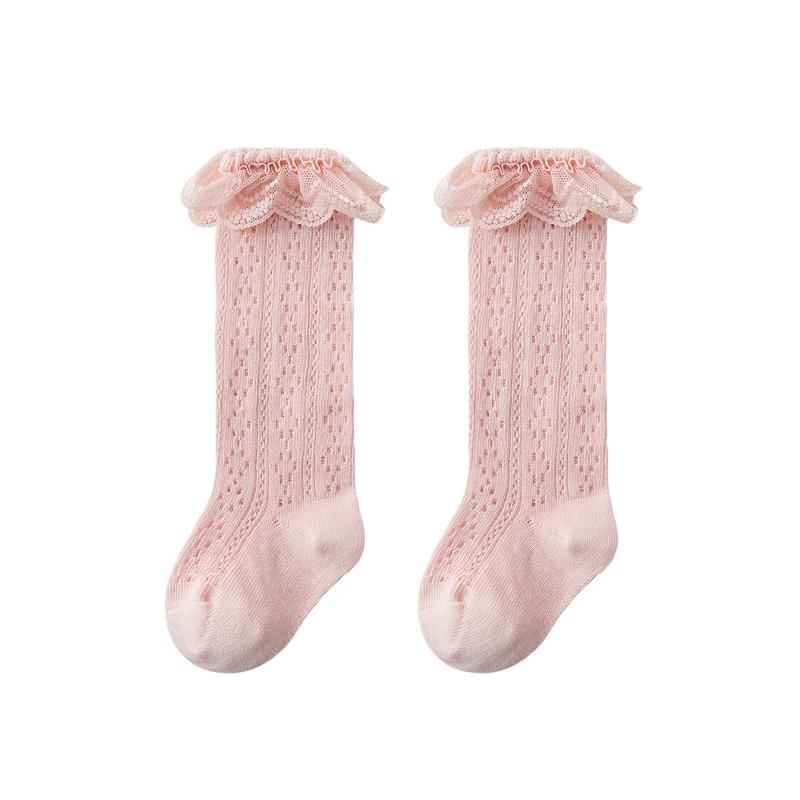 Calcetines de Verano para Bebé Niña Calcetín Largo con Lazo para Niño Pequeño Calcetín hasta la Rodilla para Niños Calcetín de Malla de Algodón Suave Estilo Español Calcetines de Encaje Calados 0-3A M 1-3Years gray