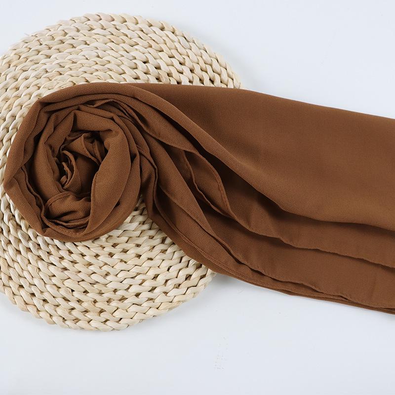 Damen einfarbiger Perlen-Chiffon-Bubbleschal, langer Seiden-Kopfschal, 70x180cm, nahöstlicher Stil