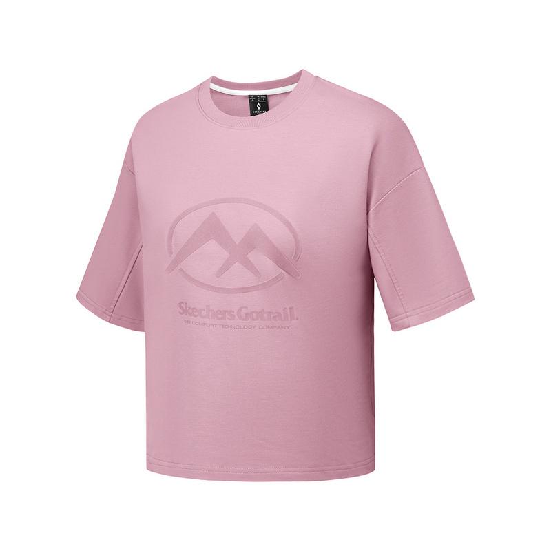 Skechers Fashionable Versatile Letter Round Neck Short Sleeve T-Shirt Women tops Light-Lilac P125W010-053D M