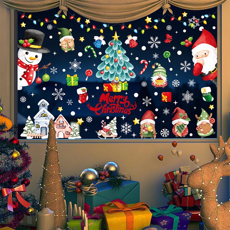 Hand-Painted Electrostatic Christmas Window Stickers: Santa Claus & Tree Decals for Holiday Decor