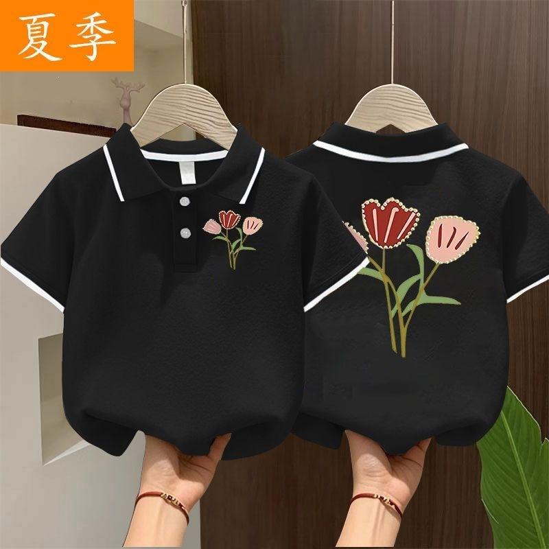Girls Summer Korean Unique Print Polo Shirt Baby Short Sleeve Collar Top Breathable Casual Tee