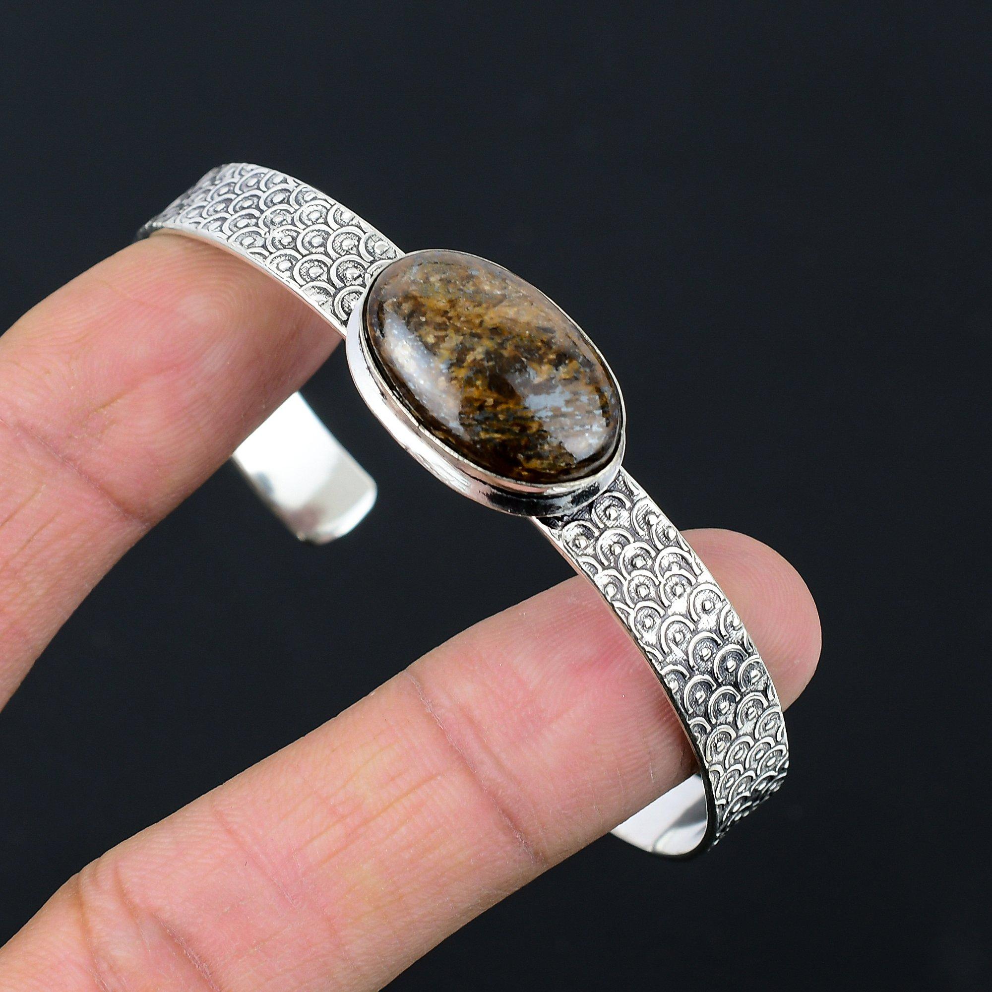 

Natural Bronzite Gemstone 925 Sterling Silver Bangle Adjustable For Women Adjustable