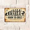Retro plechová cedule Born To Grill, Plochá vintage BBQ nástěnná plaketa 2D, Odolná železná nástěnná dekorace pro vnitřní i venkovní použití