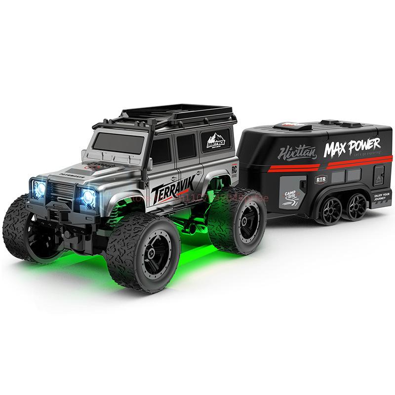 1:64 Scale Rc Off Road Climbing Car Led Lights Proportional Remote Control Type C Rechargeable Trailer Diy Stickers Gift Toy