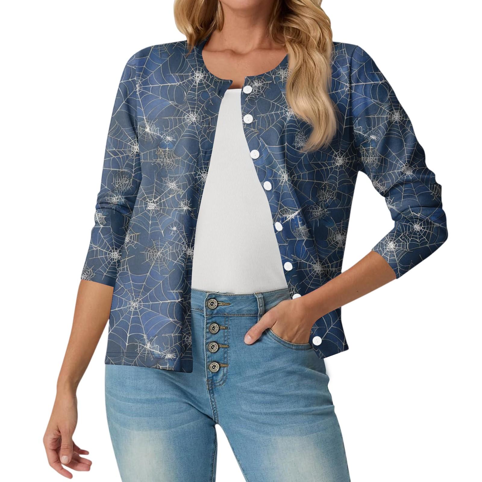 

Women s Fashionable, Casual, Comfortable Halloween Print Cardigan Jacket L темно-синього кольору