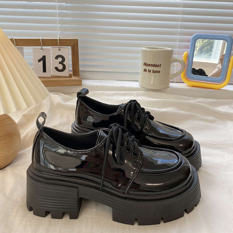 

Black platform lace-up leather shoes for women s British style 2025 new small retro versatile height-increasing Japanese jk shoes 35
