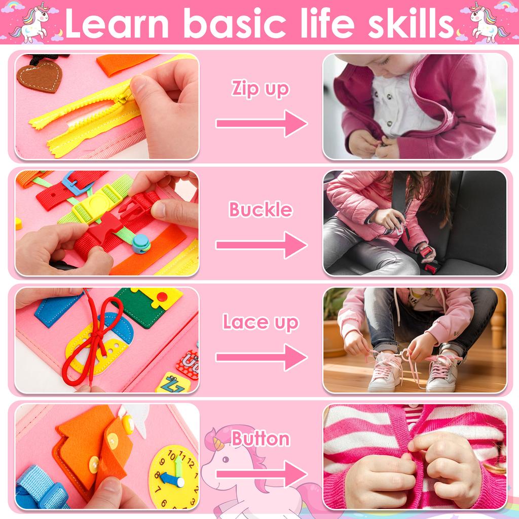 Pädagogisches Montessori Busy Board für Kleinkinder Sensorisches Aktivitätsspielzeug Feinmotorik Entwicklung Reise Lern Geschenk Polyester