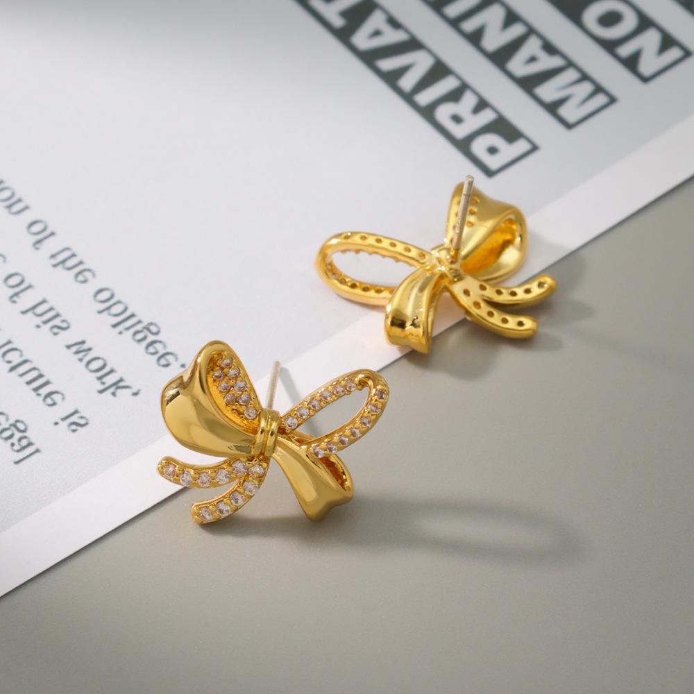 Japanese & Korean Minimalist Bow Luxury Copper & 925 Silver Stud Earrings for Women