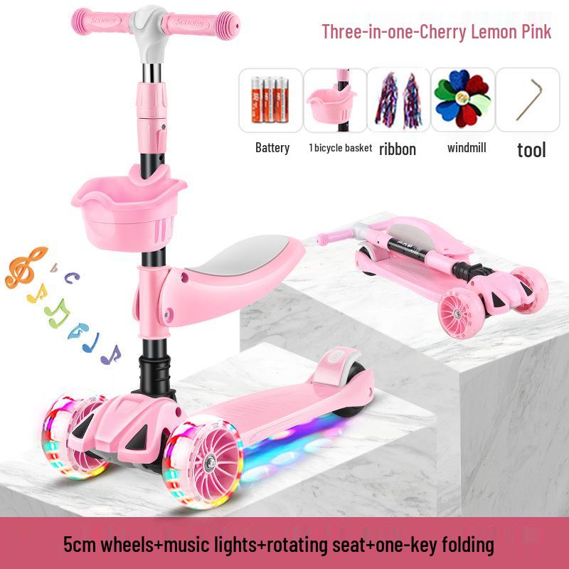 Foldable Children's Scooter with Seat for Ages 2-9