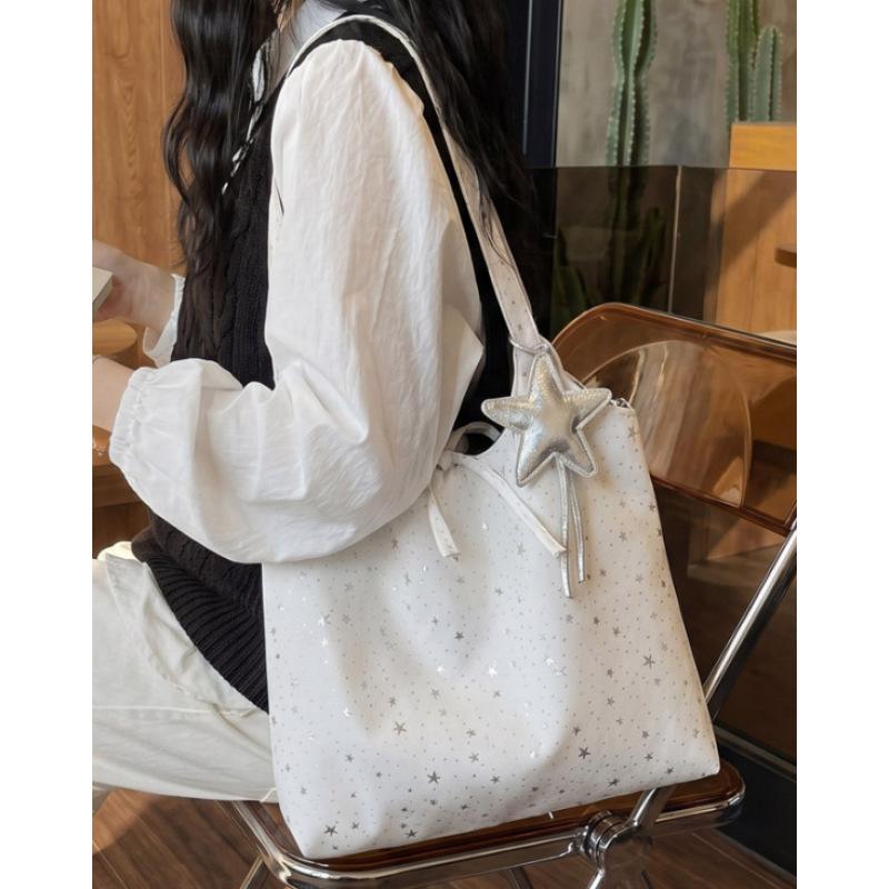 Women's Versatile Starry Sky Canvas Tote - Large Capacity Casual Shoulder Bag