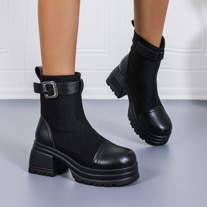 Stivali versatili, Scarpe nuove da donna, Stivali slim elasticizzati retrò, Con suola spessa