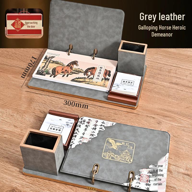 2026 Custom Leather Business Desk Calendar Set with Logo - Creative Office Desktop Ornament Gift Box