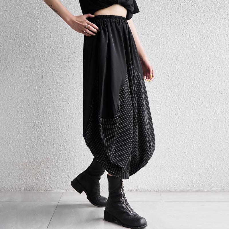 2025 Summer Striped Patchwork Loose-Wear Women's Wide-Leg Cropped Drop-Crotch Pants