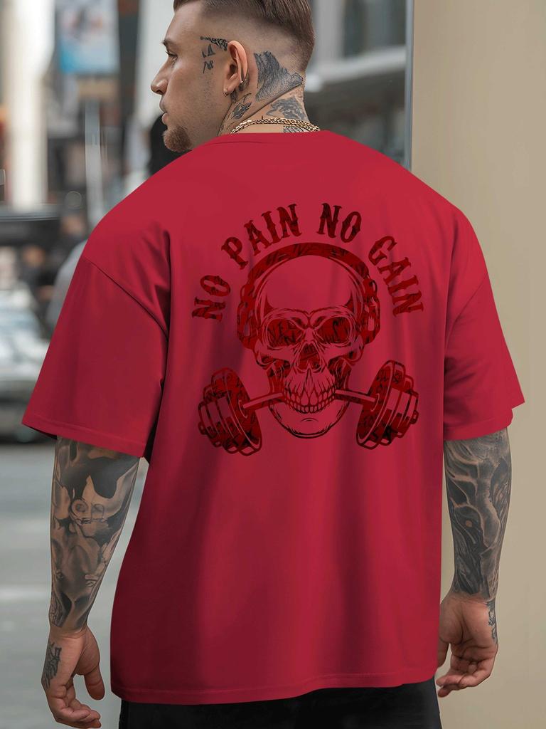 Unisexs Plus Size Fitness Tshirt Skeleton and Dumbbell Design Cotton Fabric Suitable for Weight Lifting Exercise Loose Muscle Top