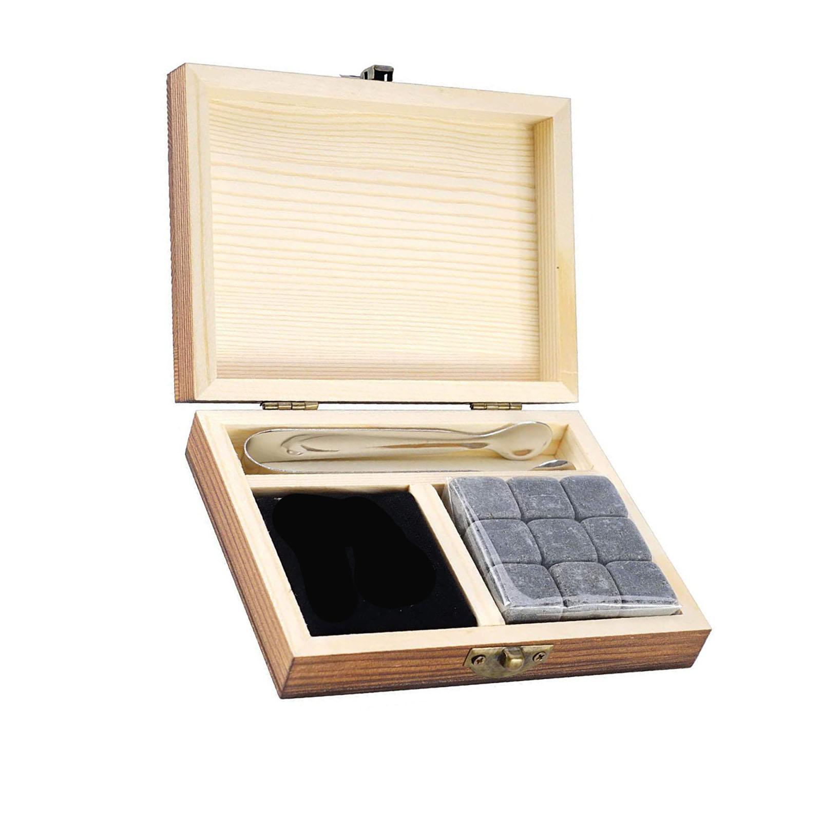Konnwei 9Pcs Wine Chilling Stones Reusable Granite Beverage Whisky Cooling Rocks With Wooden Gift Box